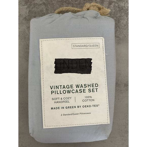 Linden Vintage Washed Pillowcase Std/Queen 100% Cotton Pale Blue Soft - Picture 1 of 3